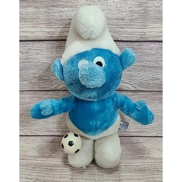 Vintage Peyo Wallace Berrie & Co Plush Sporty Smurf Stuffed Toy Blue White 12" - Picture 1 of 7
